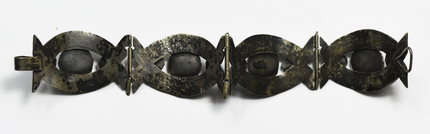 Mexico Silver Green Turquoise Cast Bracelet 28mm 7.25"  62g