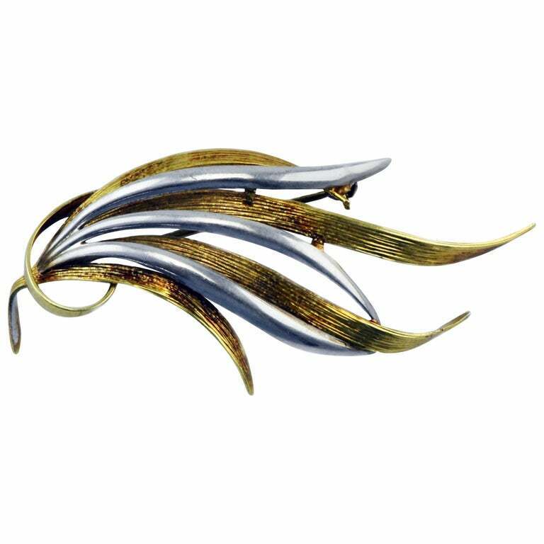 Vintage Abstract Flowing Art Signed 14kt Two-Tone Gold Pin Brooch 585A DXXan