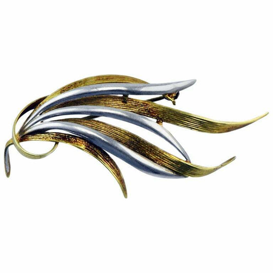 Vintage Abstract Flowing Art Signed 14kt Two-Tone Gold Pin Brooch 585A DXXan