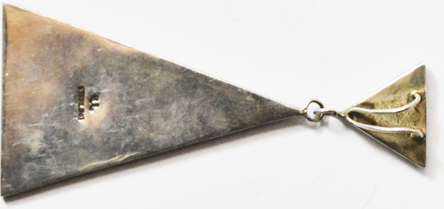 Sterling Reynetsa Leland Triangle Turquoise Fire Opal Inlay Pendant 3-1/4" x38mm