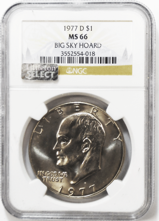 1977 D $1 Eisenhower One Dollar NGC MS66 Big Sky Hoard Littleton Select