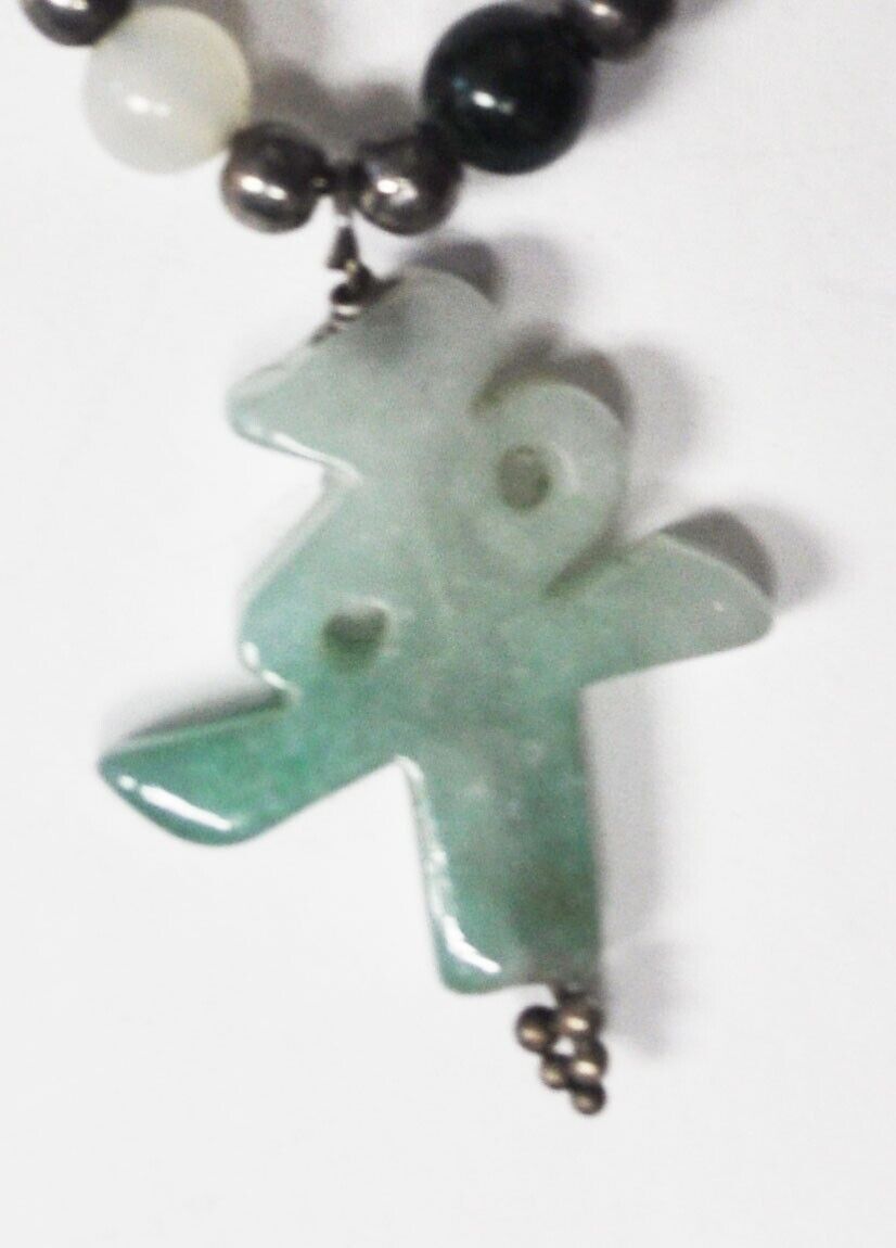 Sterling Jade 6mm Bead 19" Necklace & 31mm Pendant China Ping Symbol Equal Fair
