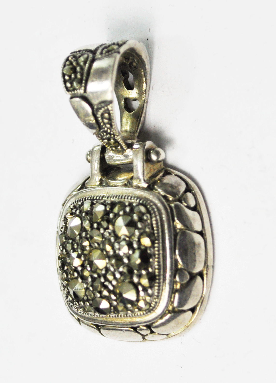 Sterling Silver Marcasite Nugget Center Turtle Shell Halo Pendant 1.25"