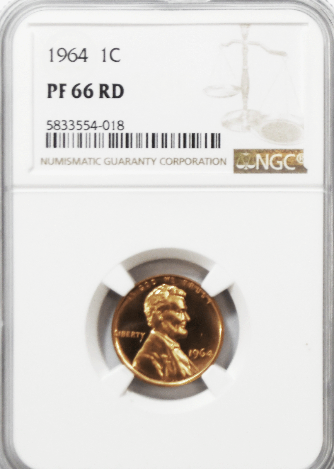 1964 1c Proof Lincoln Memorial Cent One Penny NGC PF66 RD