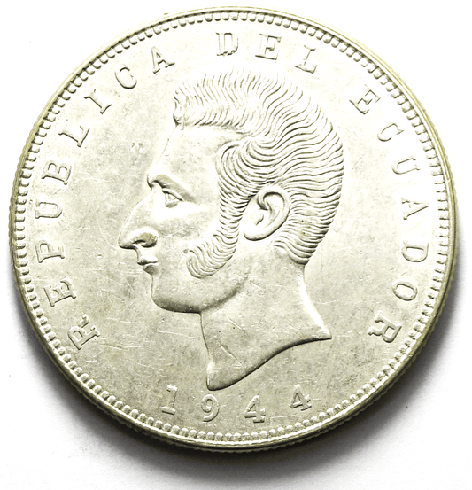 1944 Mo Ecuador 5 Five Sucres Silver Coin KM# 79