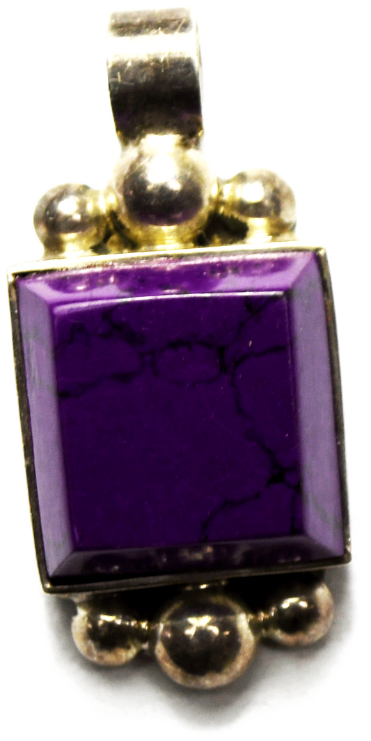 Sterling Silver Purple Turquoise Dot Pendant 35mm x 17mm