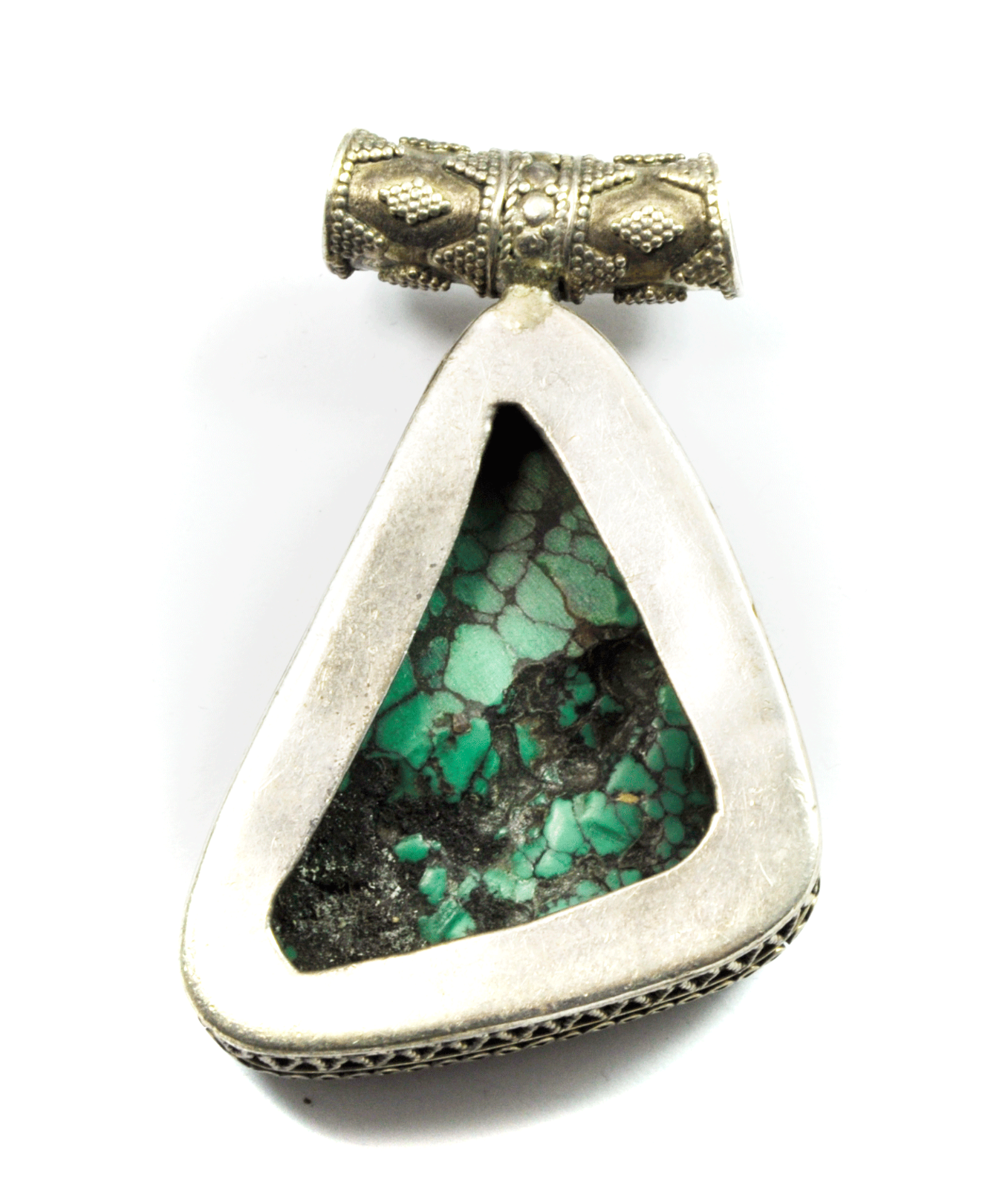 Large Heavy Turquoise Triangle Ornate Bale Slider Pendant Heavy Thick 2.5"