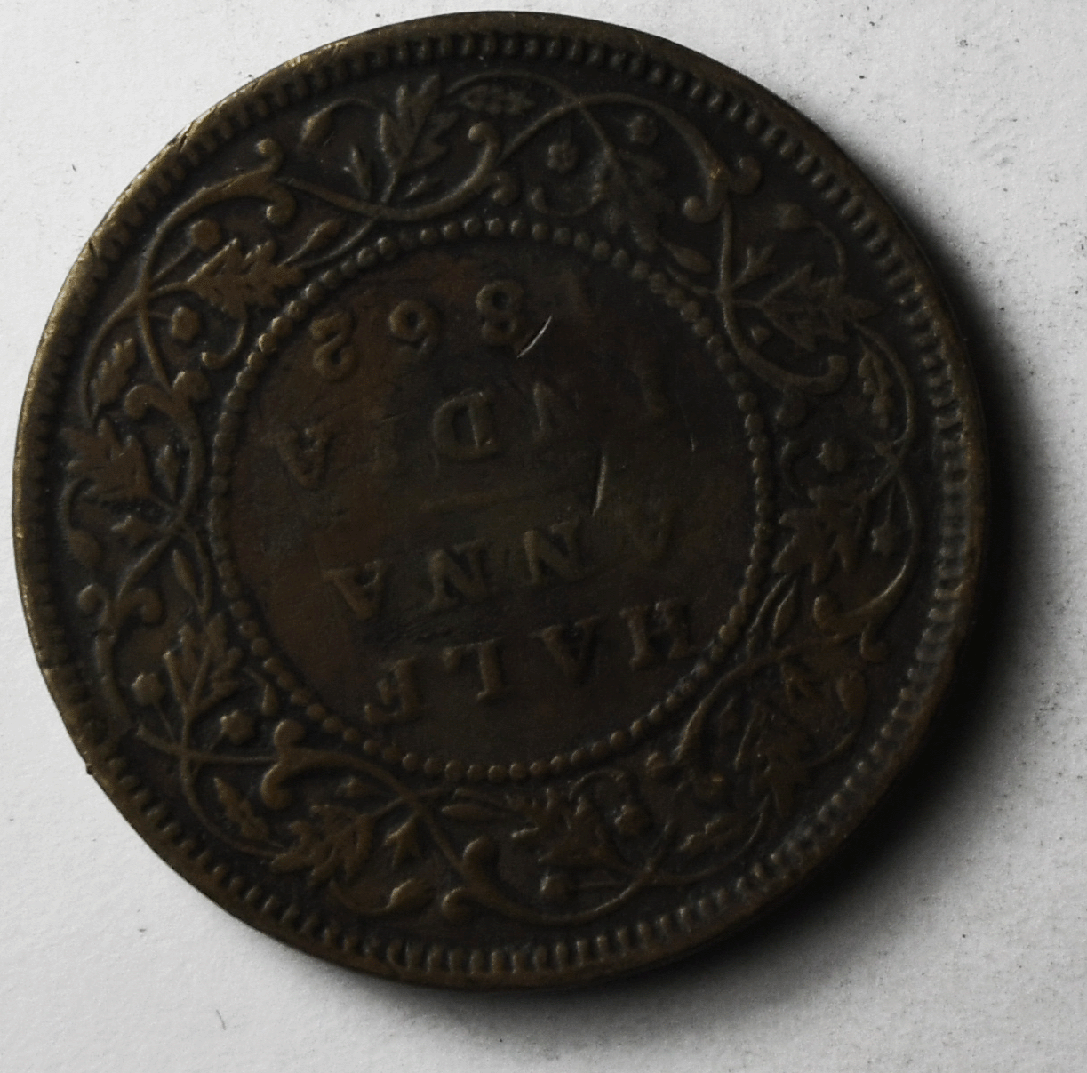 1862 India-British 1/2 Half Anna KM# 468