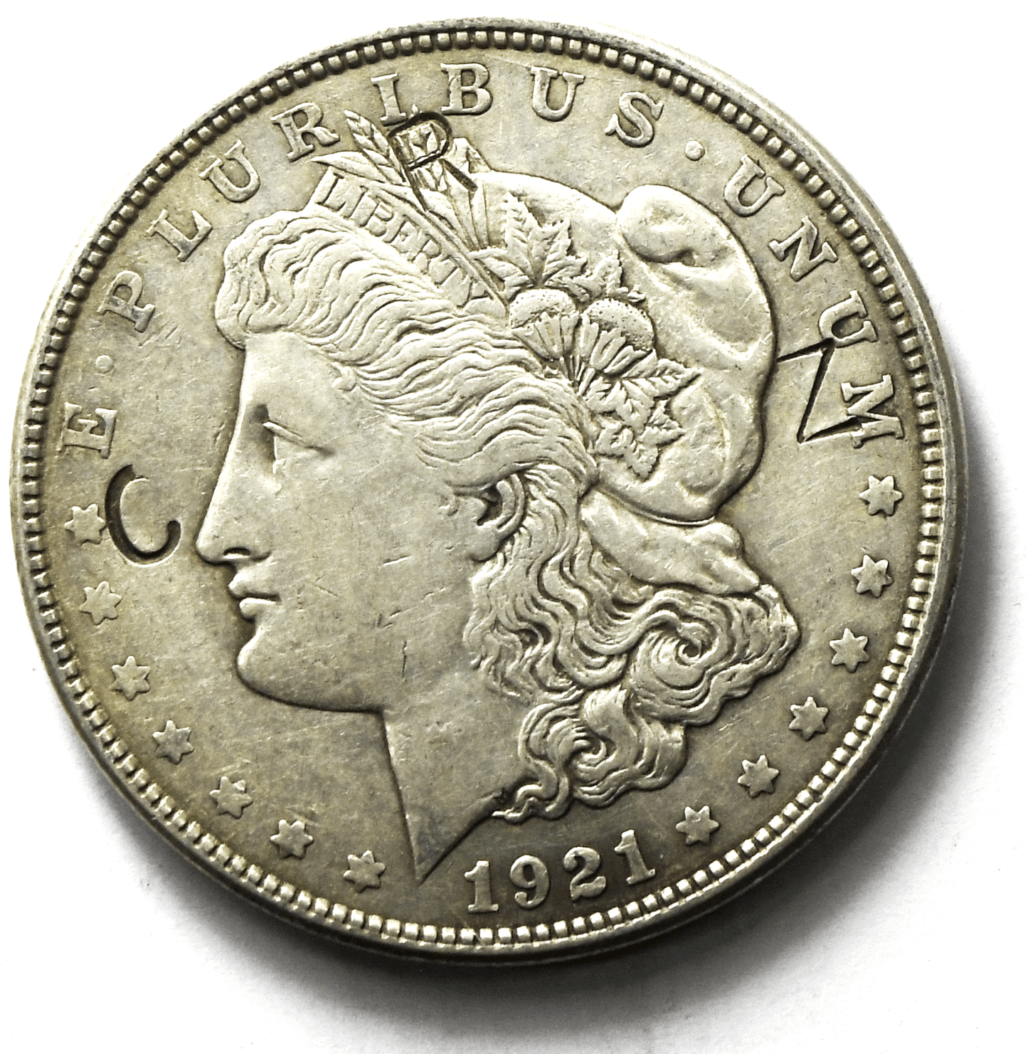 1921 D $1 Morgan Silver One Dollar CRZ Counter Stamp Denver