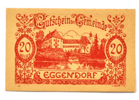 1920 20 Heller Austria Notgeld Banknote Eggendorf Uncirculated