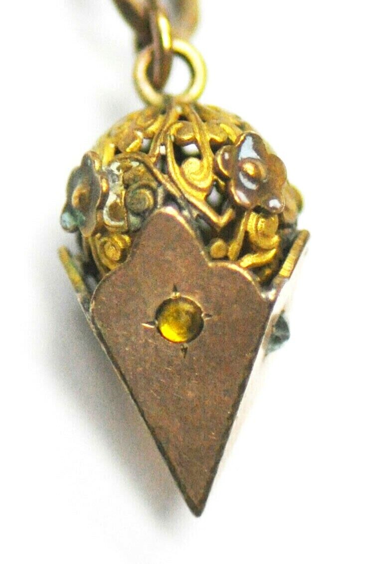 Vintage Gold Filled Flower Bouquet Ice Cream Cone Fob 12mm Chain 14.5"