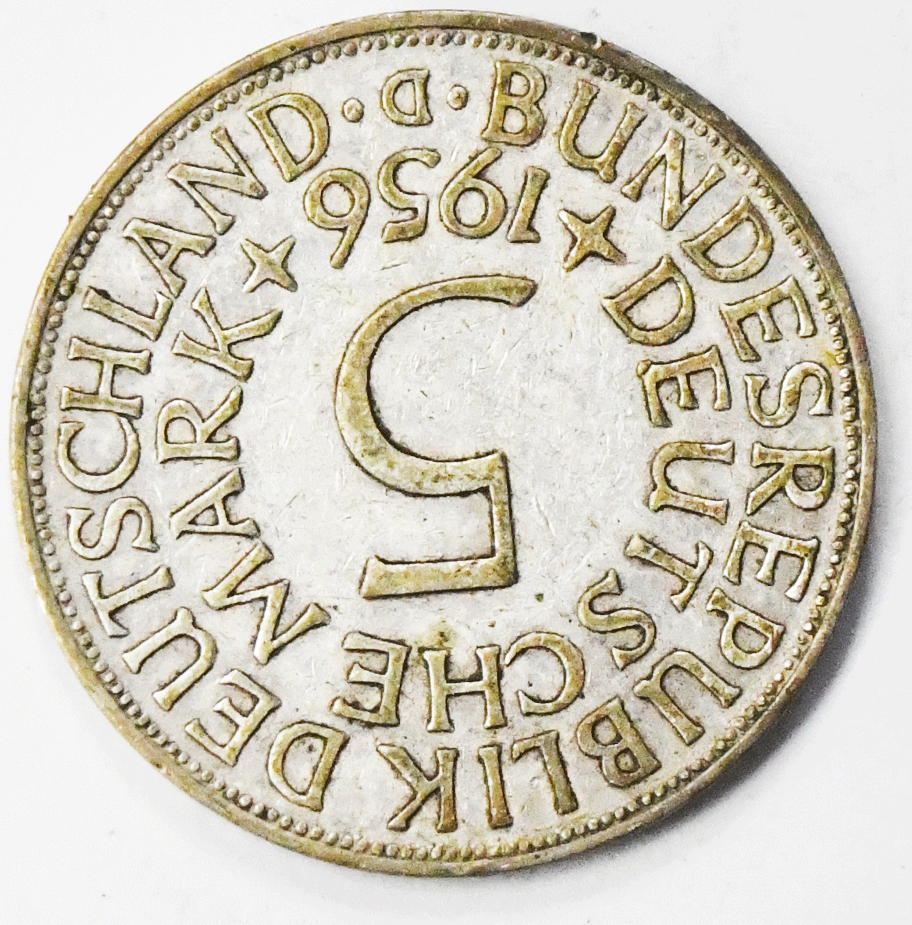 1956 D Germany Federal Republic 5 Five Mark Silver Coin KM# 112.1