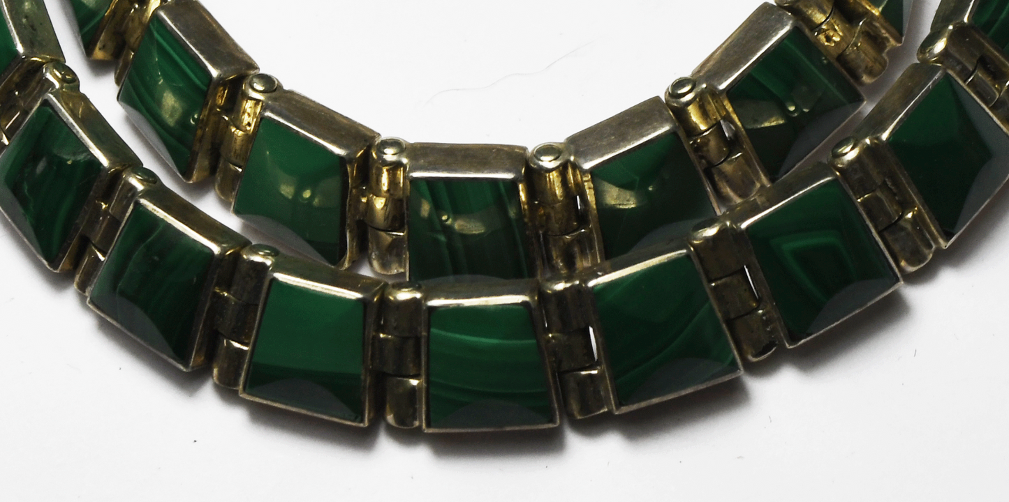 Sterling Mexico Green Malachite Choker Chain Necklace 10mm 14"