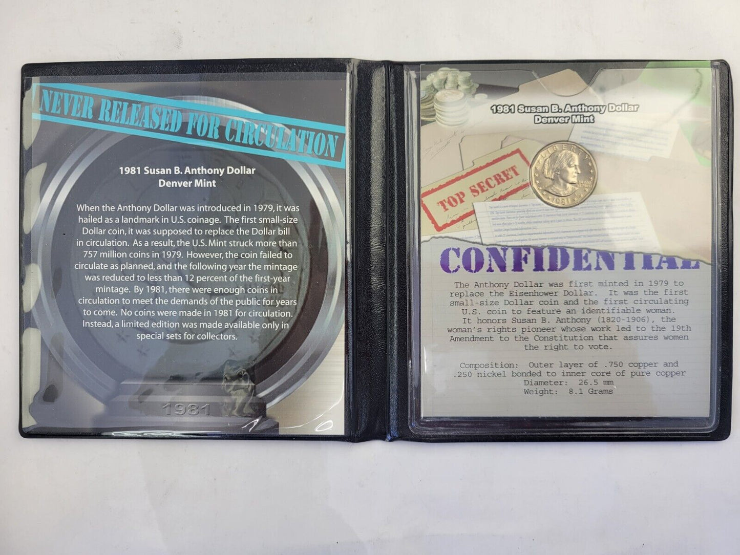 1981 D Susan B. Anthony $1 Dollar Never Released for Circulation Confidential