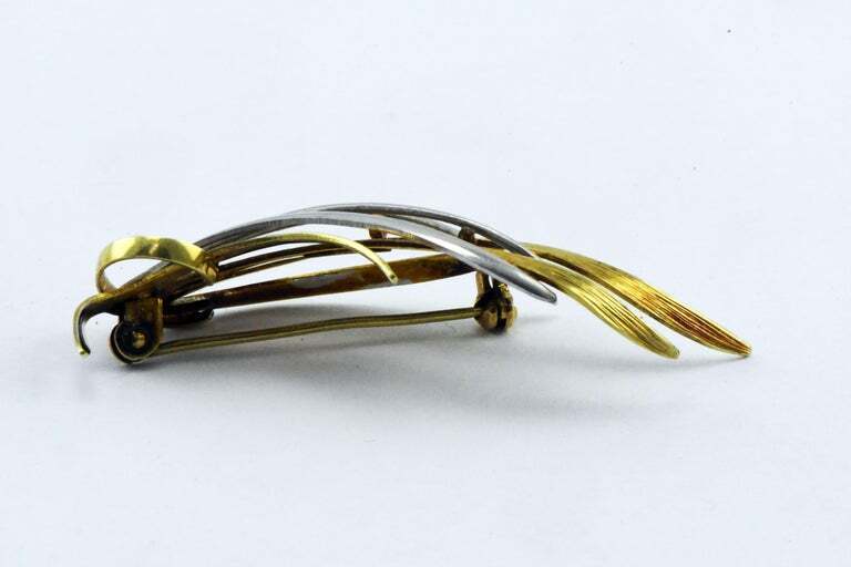 Vintage Abstract Flowing Art Signed 14kt Two-Tone Gold Pin Brooch 585A DXXan