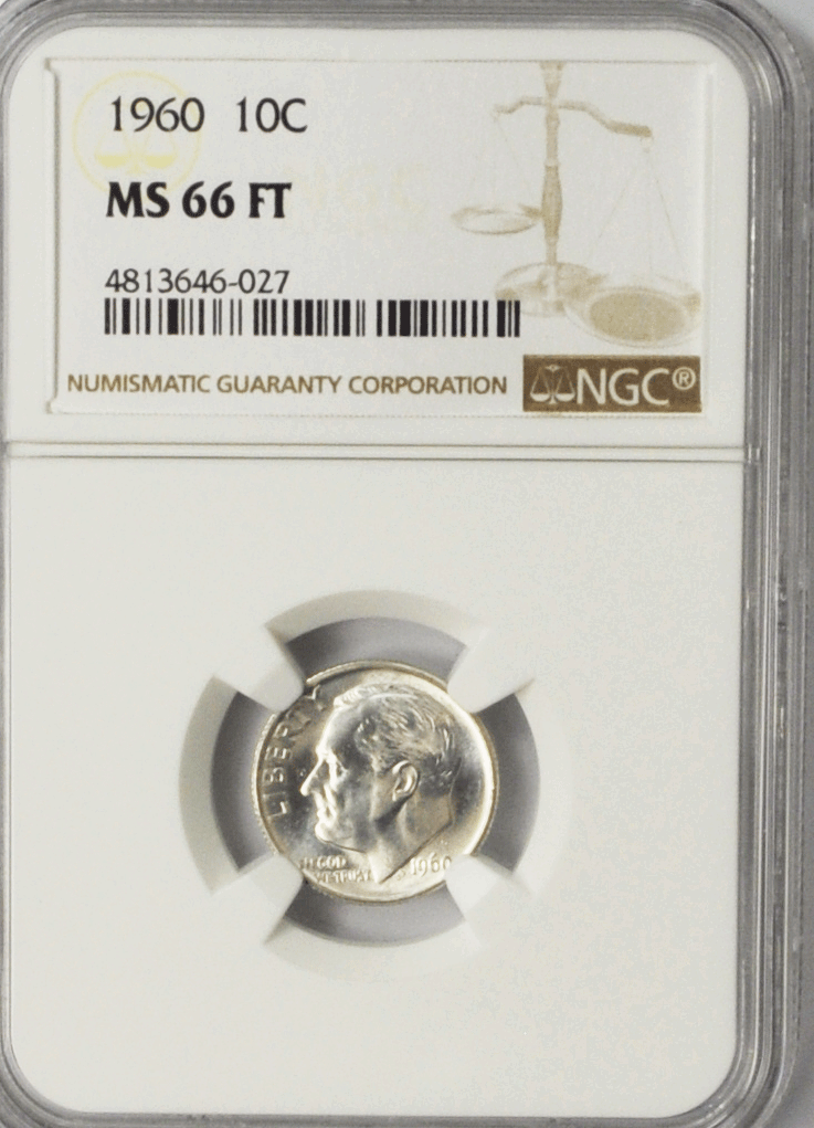1960 10c Roosevelt Silver Dime NGC MS66 FT Gem Uncirculated Philadelphia