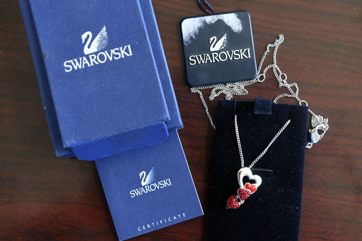 Genuine Swarovski Silver & Red Heart Pendant and 17 1/2" Necklace Austria