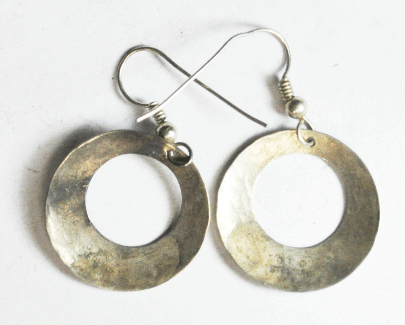 Sterling Silver Quoc QT Disc Round Hoop Hook Earrings 40mm x 23mm