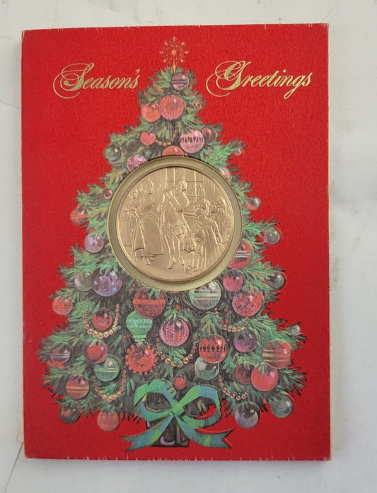 Franklin Mint Bronze Holiday Gala, 1975 Christmas Coin w/Holder Card