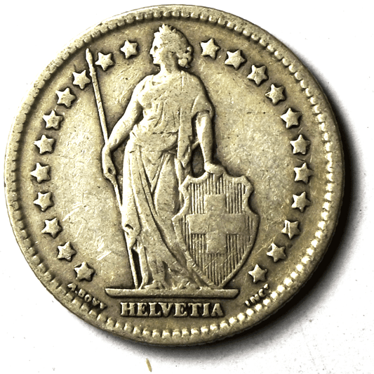 1910 B Switzerland One Franc Silver Coin KM# 24