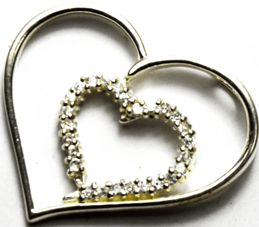 Sterling Silver CZ Halo Double Heart Valentines Slider Pendant 34mm x 28mm