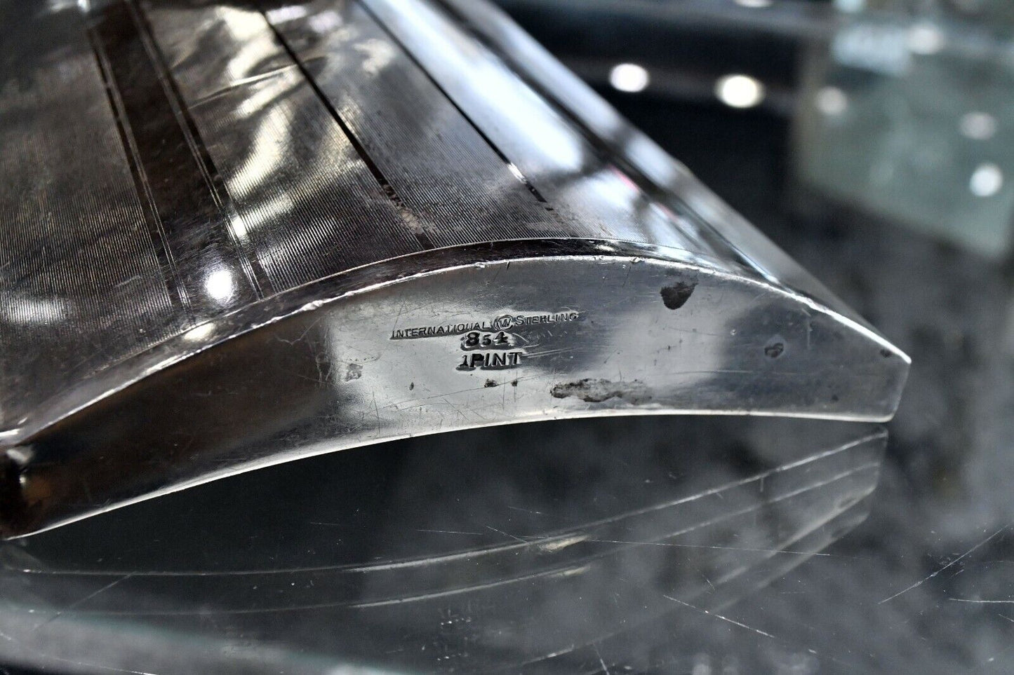 Solid Sterling by International Pint Gentleman's Flask 10.5 oz. Art Deco 8 7/8"