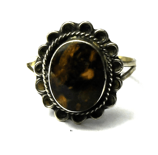 Sterling Silver Vintage Oval Lionskin 17mm Ring Size 7-3/4