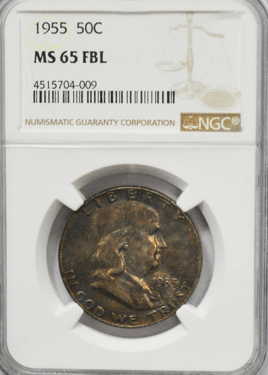 1955 50c Franklin Silver Half Dollar NGC MS65 FBL BU Dark Toning