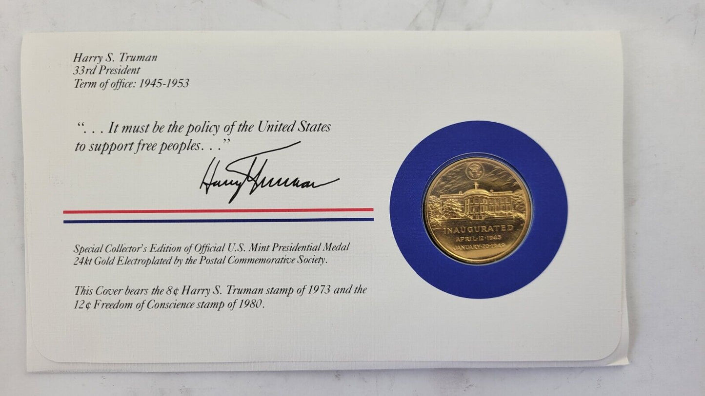 Harry Truman Presidential Covers Medal Postal Commemorative Society Gold Plated