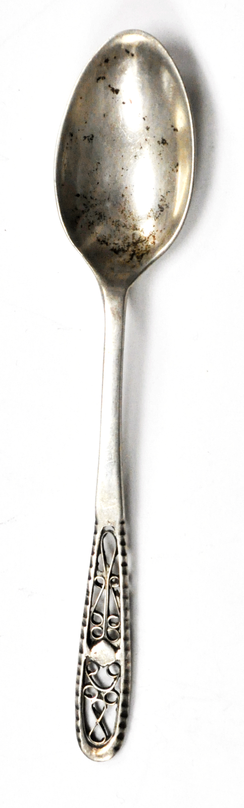 Sterling Silver EHC Mexico Scroll Cutout Hand Made Tea Spoon 5-3/8"