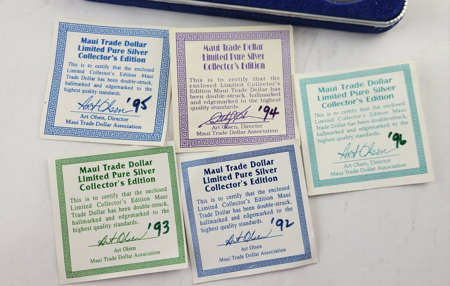 1992-1996 Proof Maui Trade Dollars  .999 1oz. Fine Silver 5pc Collectors Edition