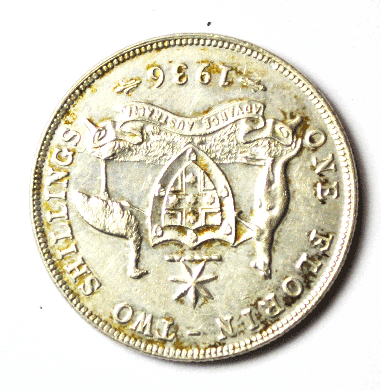 1936 Australia Florin Two Shillings Silver Coin Rare KM#27 AU-Unc