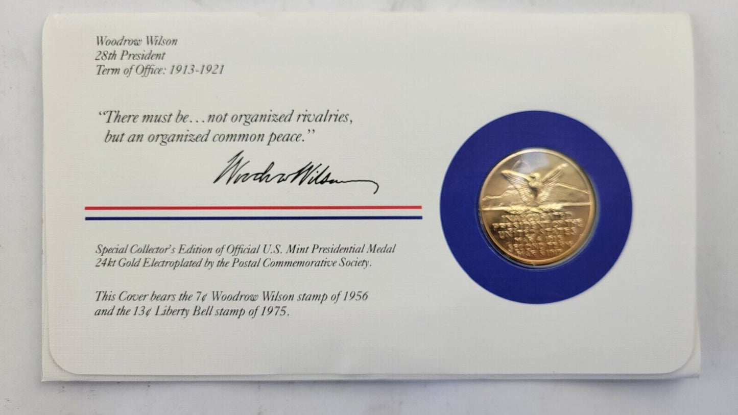 Woodrow Wilson Presidential Covers Medal Postal Commemorative Society Gold Plate