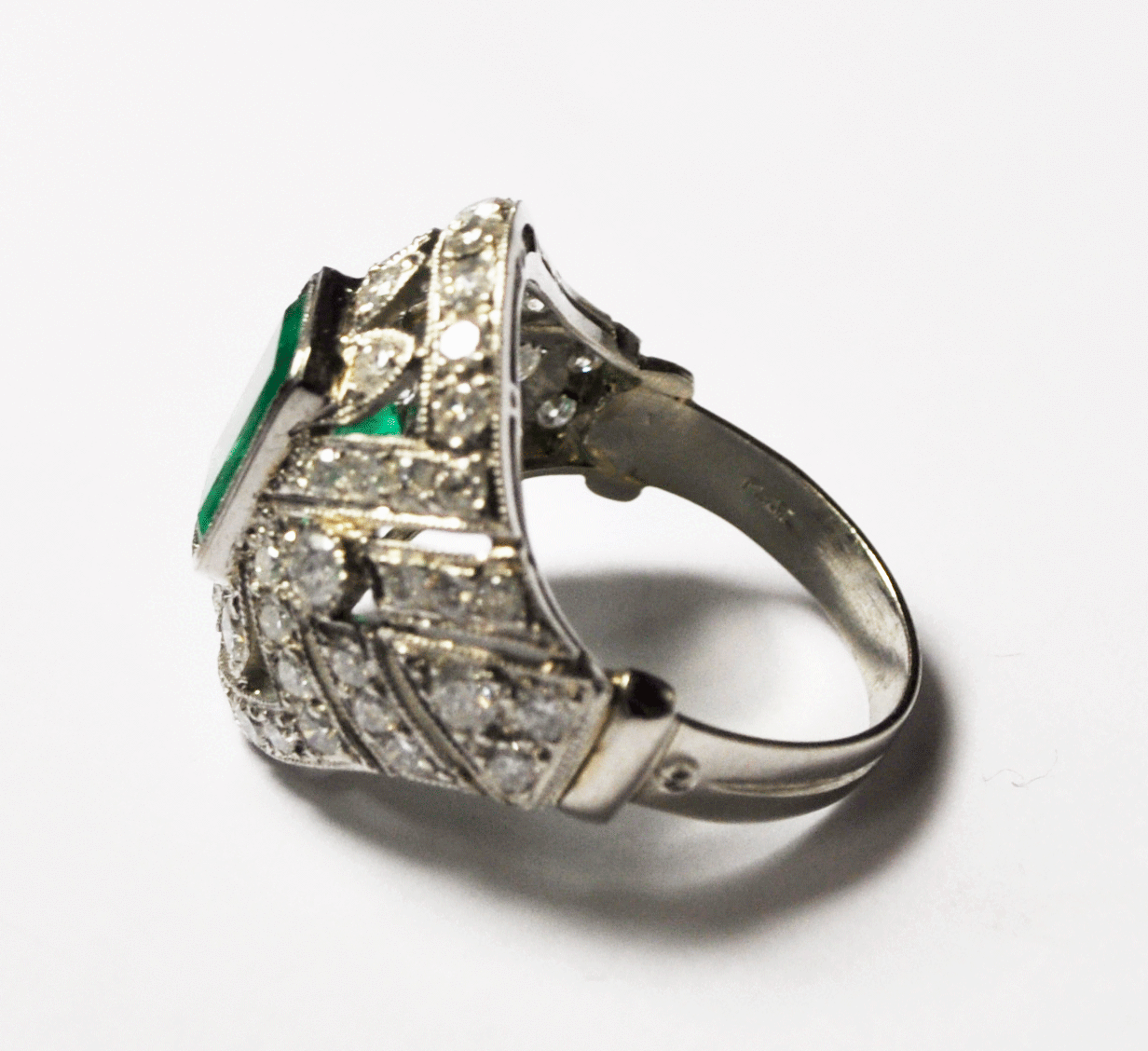 Platinum & Diamond 1.75ct Emerald Cocktail Ring 21mm Size 8 Filigree 2.3tcw
