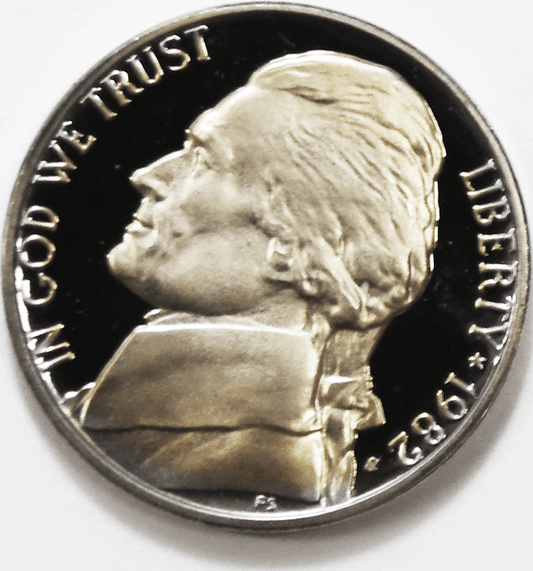 1982 S 5c Jefferson Proof Nickel Five Cents Uncirculated From Proof Set