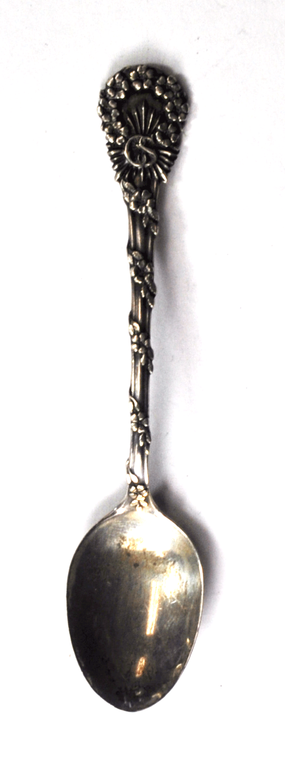 Antique Sterling Silver Durgin CS Rays Flower Vine 4-3/8" Demitasse Spoon