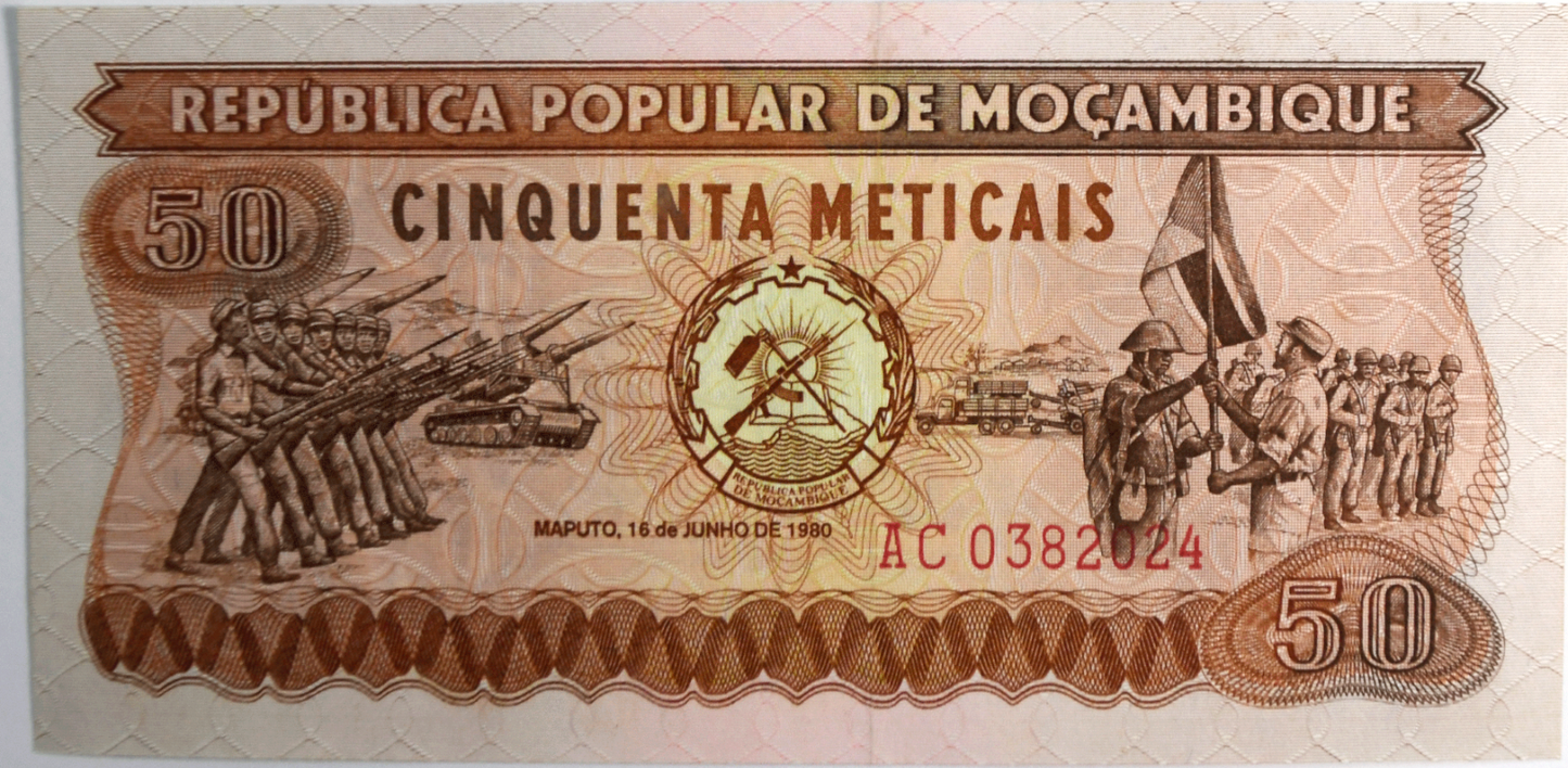 1980 Mozambique 50 Meticais Uncirculated Banknote AC0382024