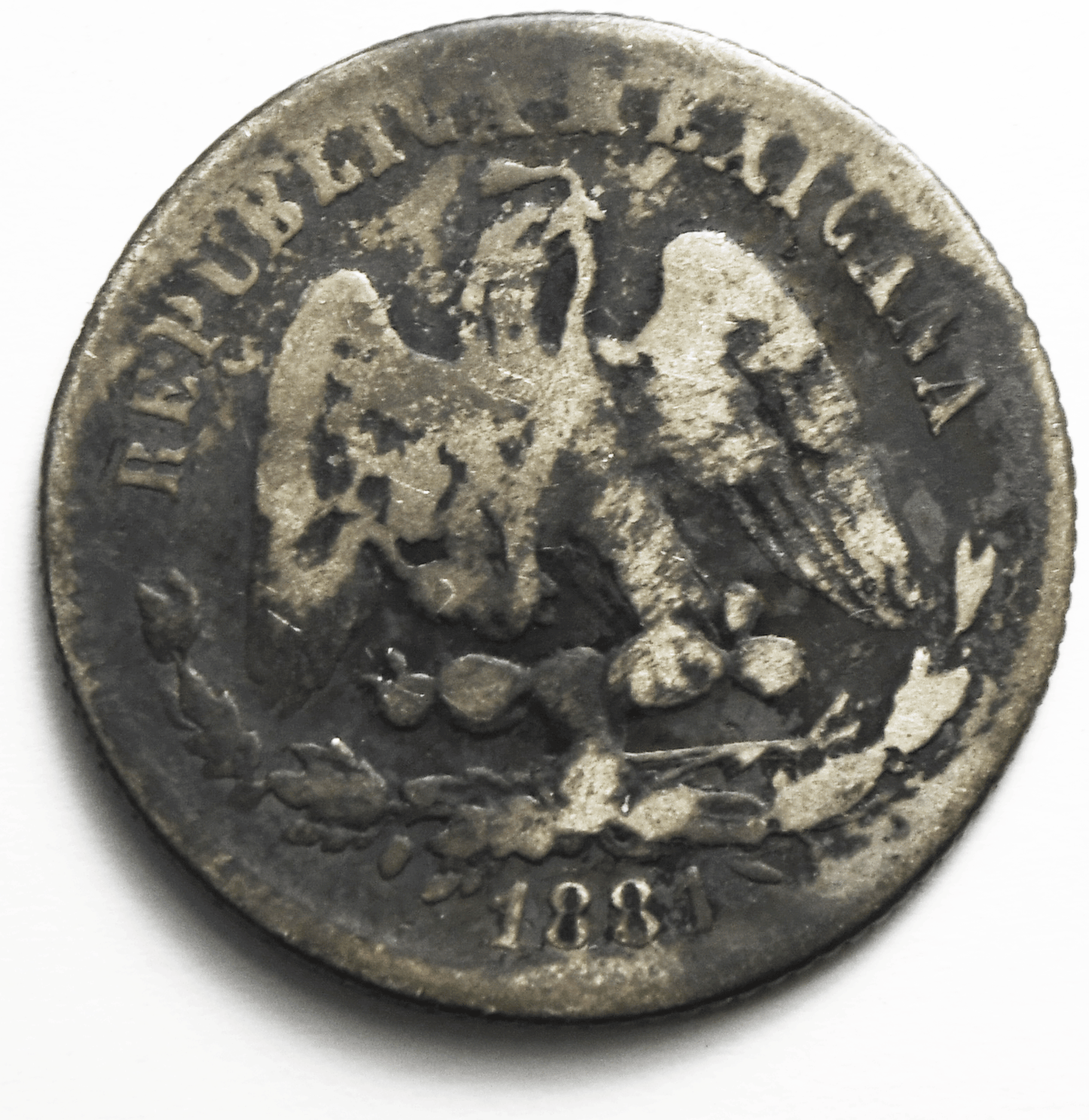 1881 Zs Mexico Second Republic 25 Centavos Silver Coin  KM# 406