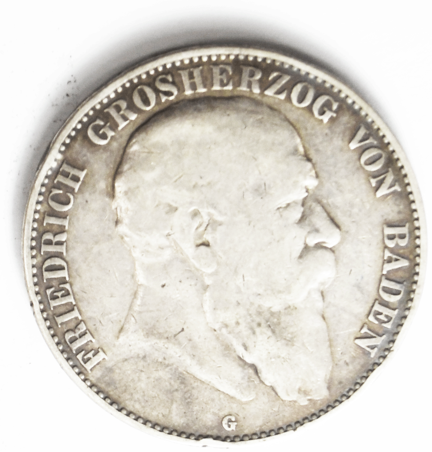 1902 G German States Baden 5 Five Mark Silver Coin KM# 274
