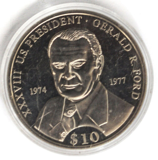 2007 Liberia 10 Ten Dollars Copper Nickel Coin Gerald Ford