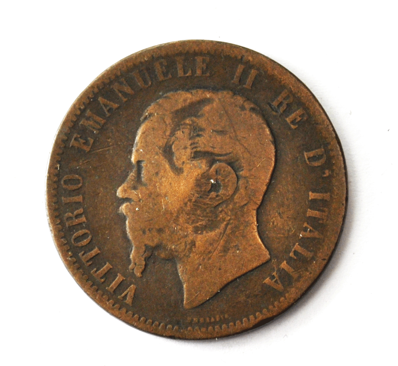 1866 M Italy 10 Ten Centesimi Copper Coin  KM# 11.1