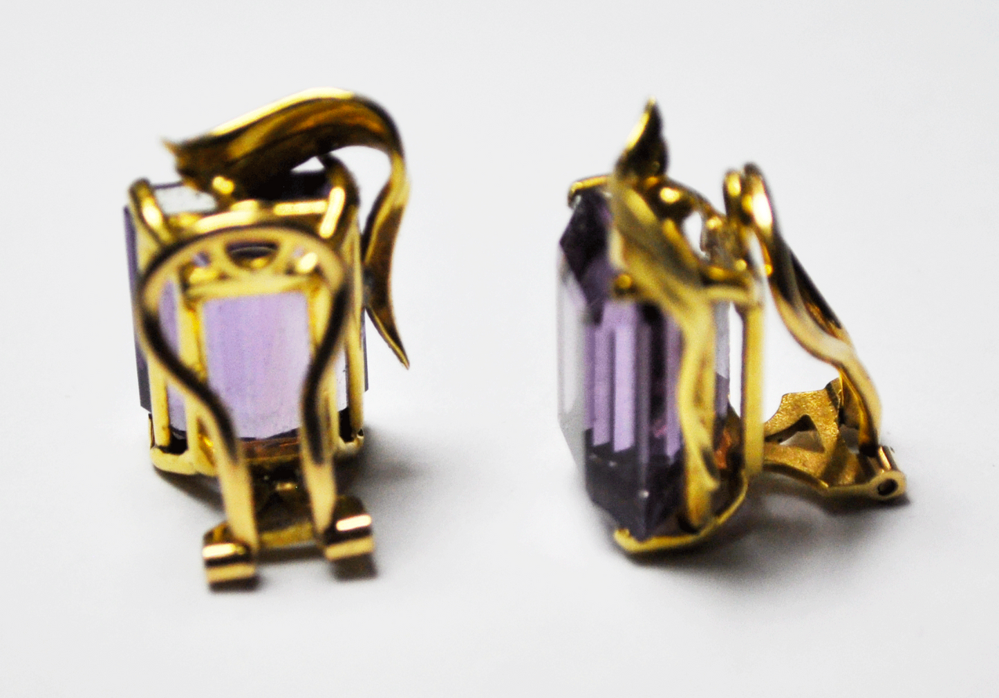 18k Floral 11mm x 14mm Rectangle Amethyst Clip on Omega Earrings 20mm