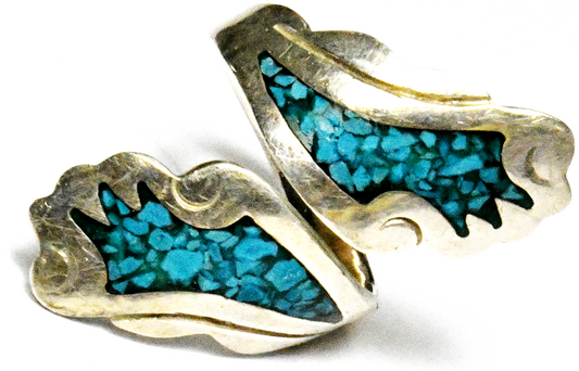 Sterling  Silver Miguel Blue Chip Inlay Turquoise Wrap Around Ring 30mm Size 6