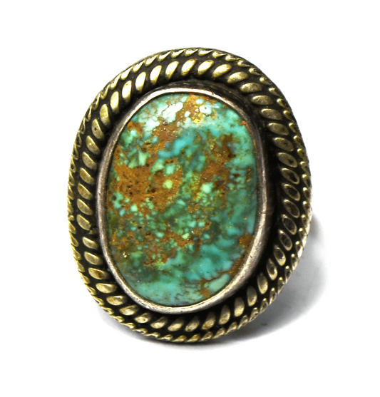 Vintage Sterling Oval Blue Green Turquoise Brown Matrix Ring 25mm Size 6.5