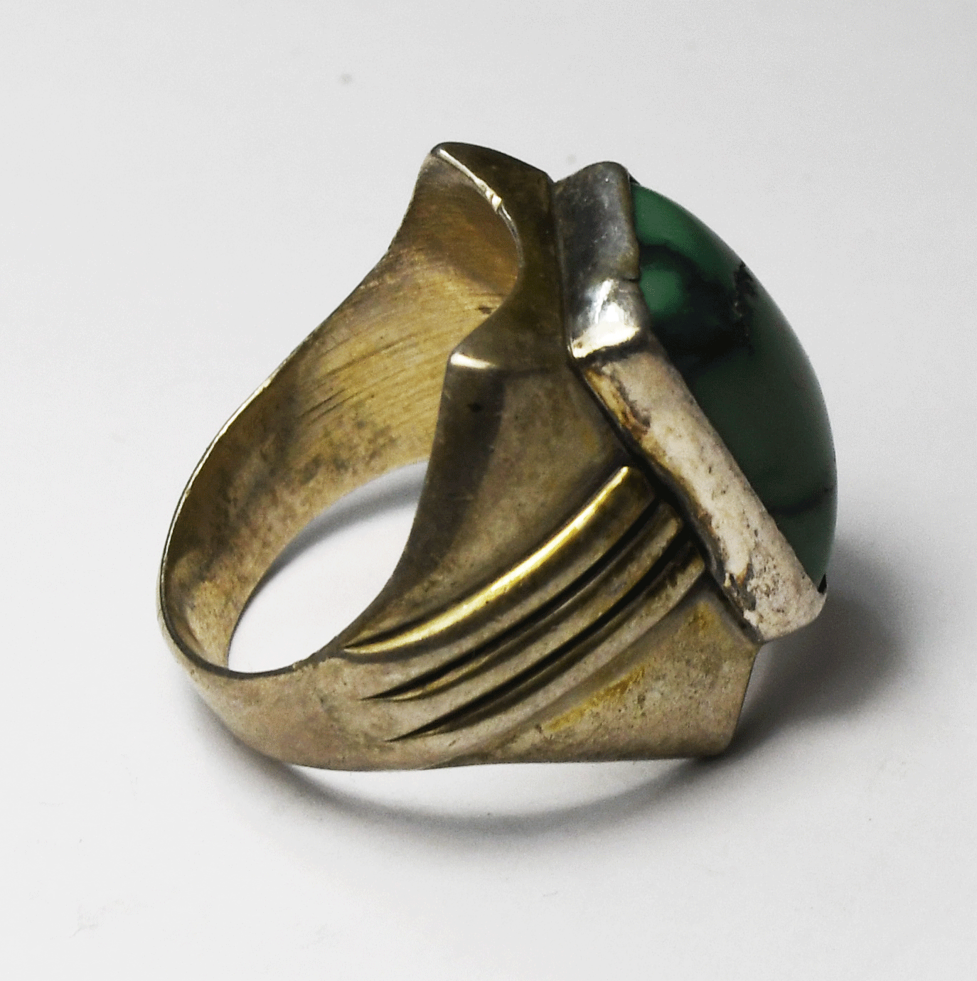 Sterling SS Green Turquoise Concave Edge Ring 22mm Size 10