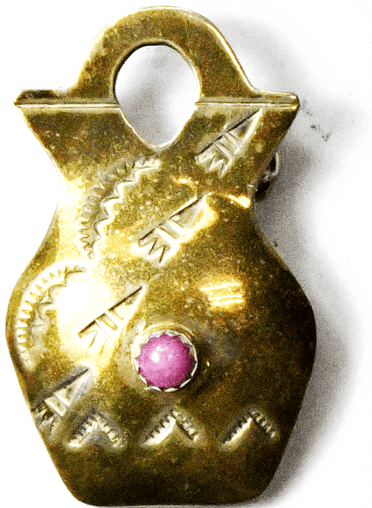 Sterling Silver D/T Emery Pink Aventurine Pot Urn Toned Brooch Pin 42mm x 26mm