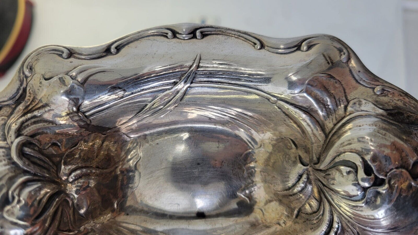 Antique ART NOUVEAU Gorham Sterling Silver 5 7/8" Floral Vanity Dish 2.2oz.