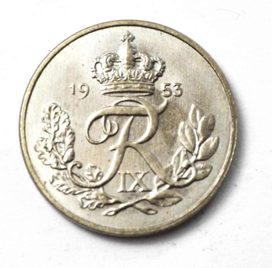 1953(h) N S Denmark 10 Ten Øre Nickel Coin Uncirculated KM# 841.1