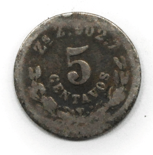1886 Zs Z Mexico Second Republic Five 5 Centavos KM# 398.10 Silver Coin