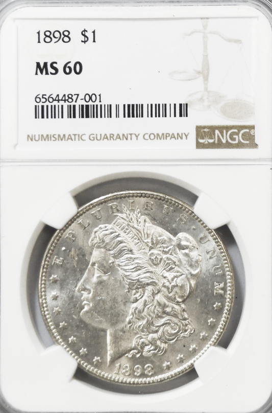 1898 $1 Morgan Silver One Dollar NGC MS60 Uncirculated Philadelphia